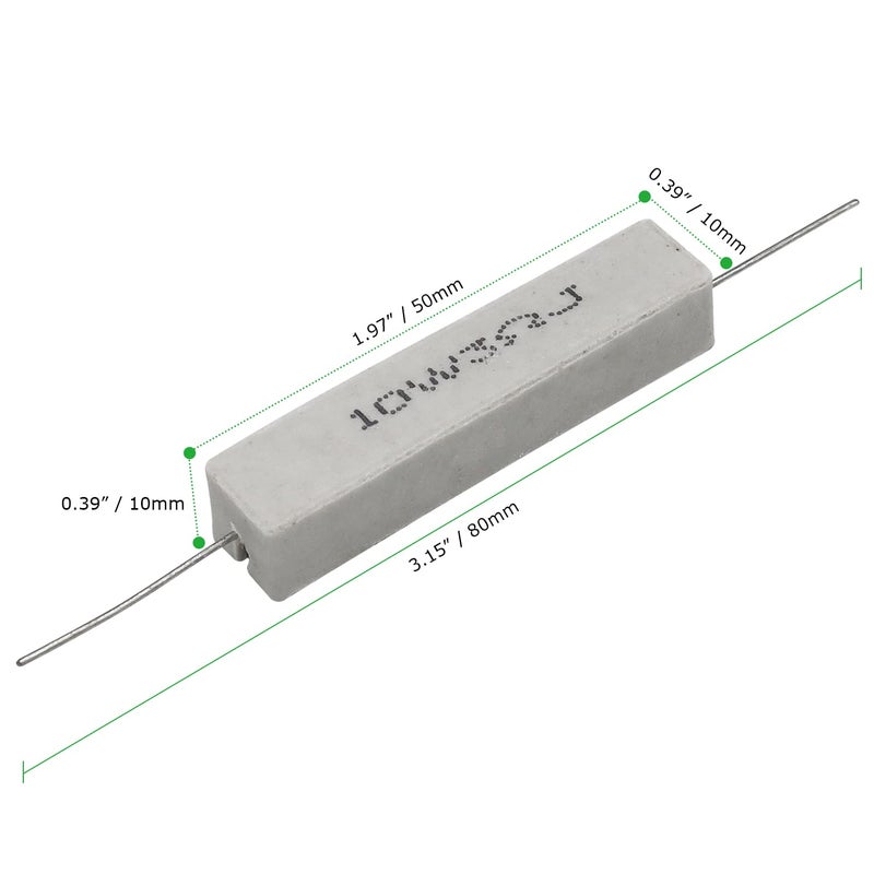 Dimlove Cement Resistor,10 PCS 10w 3 Ohm 5% Axial Lead Wire Resistor White Wound Fixed Ceramic Cement Resistors Wirewound Cement Power Resistors Flame Heat Moisture Resistance Precharge Horizontal Resistors - Image 3